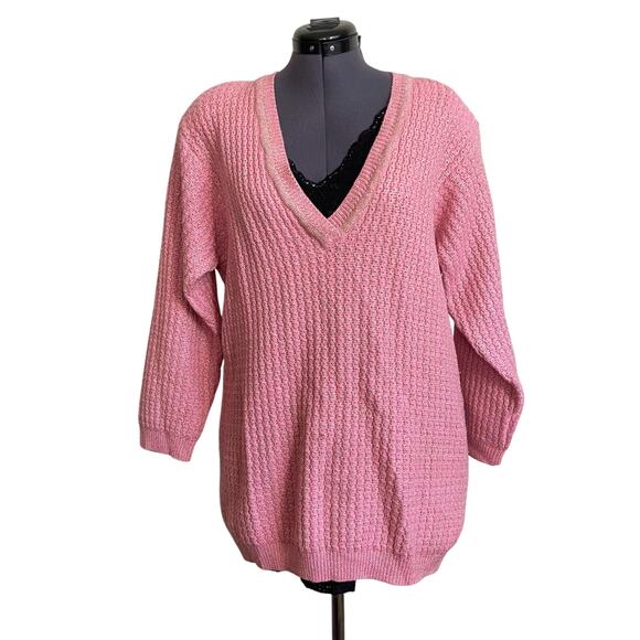 80s vintage CLASSIQUES pink gold merino wool blend oversize sweater size s/m - Picture 1 of 9